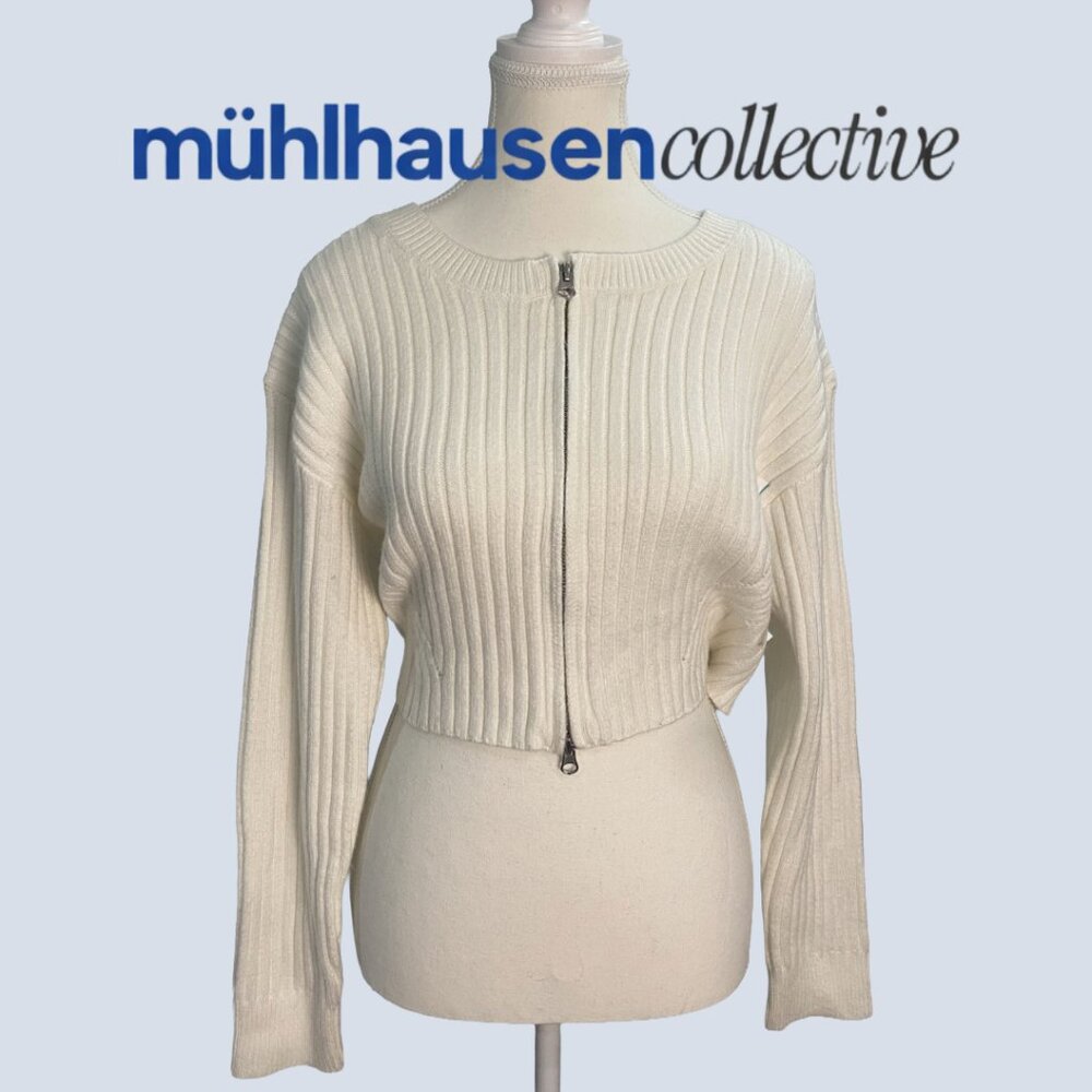 Wild Fable White Ribbed Zip-Up Cropped Cardigan